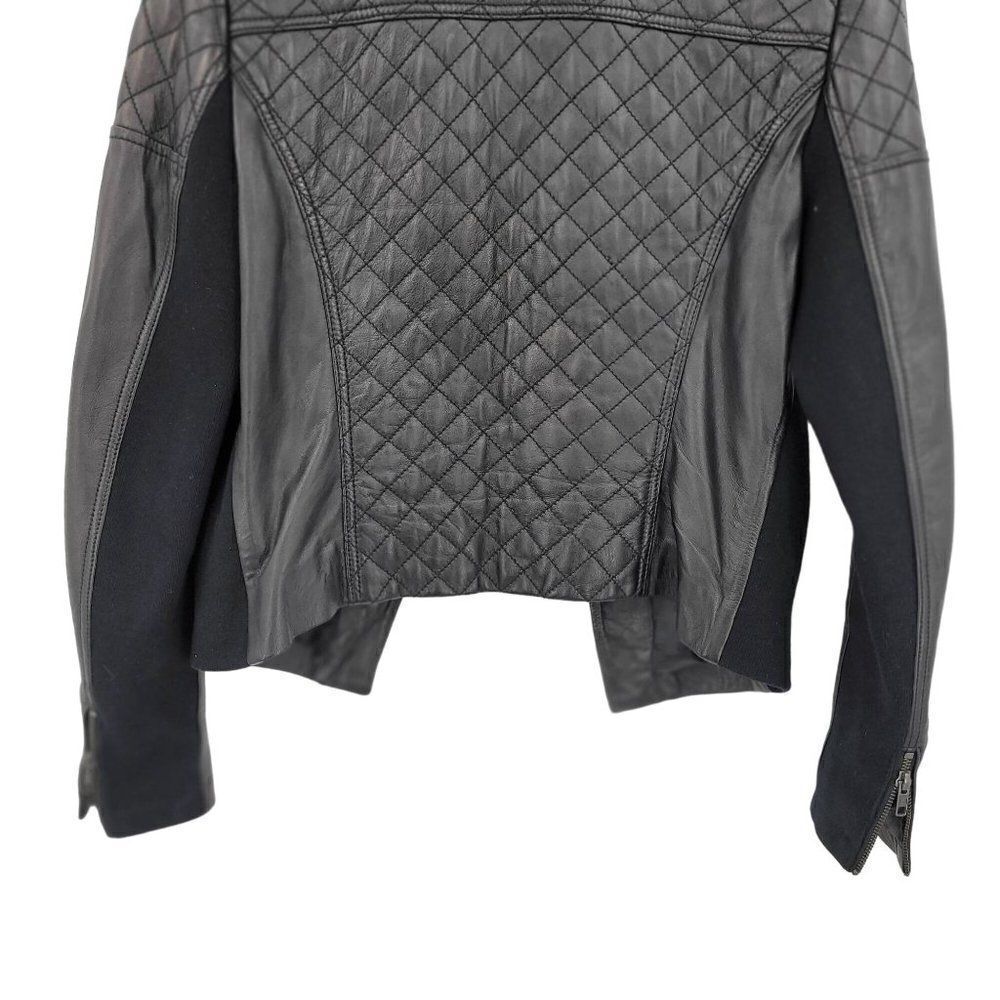 Halogen Lamb Leather Quilted Moto Open Front Jacket M Black Mob‎ Wife Biker - Picture 9 of 11